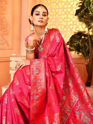 Elora pure soft silk baluchari weaving saree (pink) 5