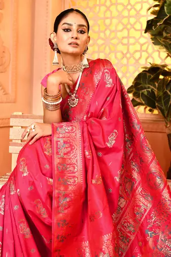 Elora pure soft silk baluchari weaving saree (pink)