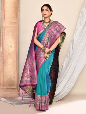 Elora pure soft silk banarasi plain weaving saree (royal blue) 3
