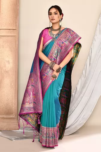 Elora pure soft silk banarasi plain weaving saree (royal blue)