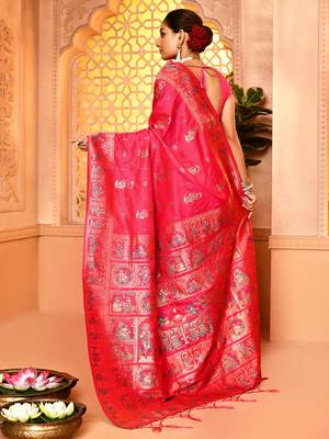 Elora pure soft silk baluchari weaving saree (pink) 6