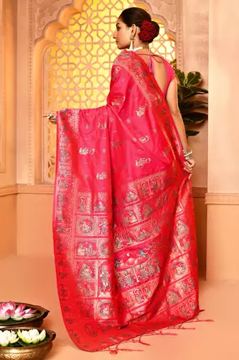 Elora pure soft silk baluchari weaving saree (pink)