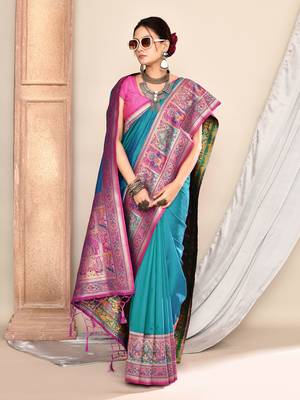 Elora pure soft silk banarasi plain weaving saree (royal blue) 4