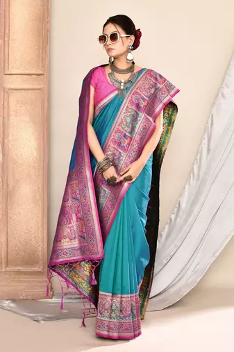 Elora pure soft silk banarasi plain weaving saree (royal blue)