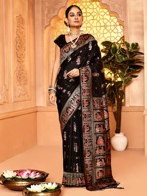Elora pure soft silk baluchari weaving saree (black) 1