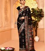 Elora pure soft silk baluchari weaving saree (black)