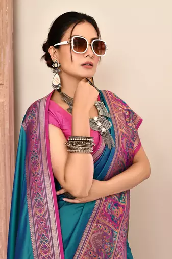 Elora pure soft silk banarasi plain weaving saree (royal blue)