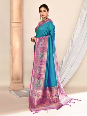Elora pure soft silk banarasi plain weaving saree (royal blue) 6