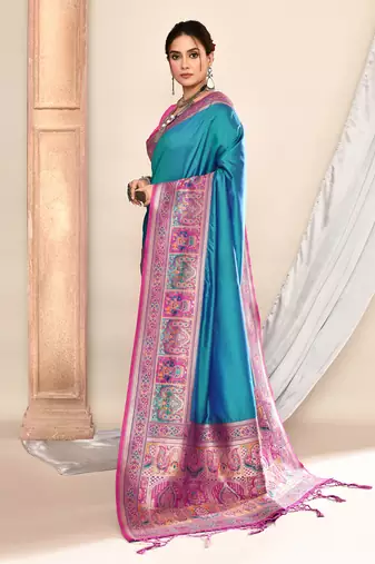 Elora pure soft silk banarasi plain weaving saree (royal blue)