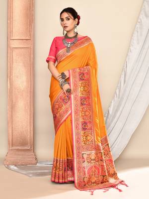 Elora pure soft silk banarasi plain weaving saree (mustard) 1