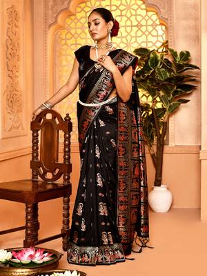 Elora pure soft silk baluchari weaving saree (black) 4