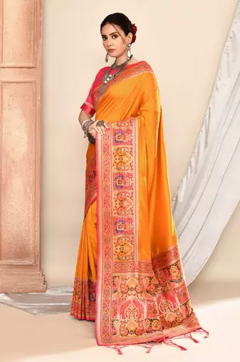 Elora pure soft silk banarasi plain weaving saree (mustard)