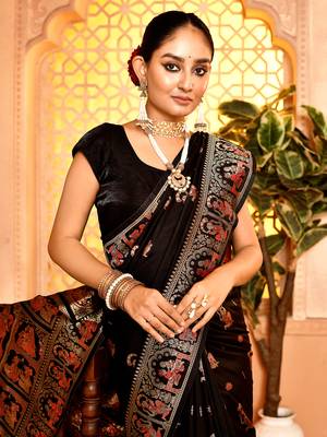 Elora pure soft silk baluchari weaving saree (black) 5