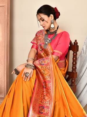 Elora pure soft silk banarasi plain weaving saree (mustard) 4