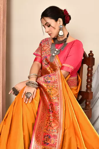 Elora pure soft silk banarasi plain weaving saree (mustard)