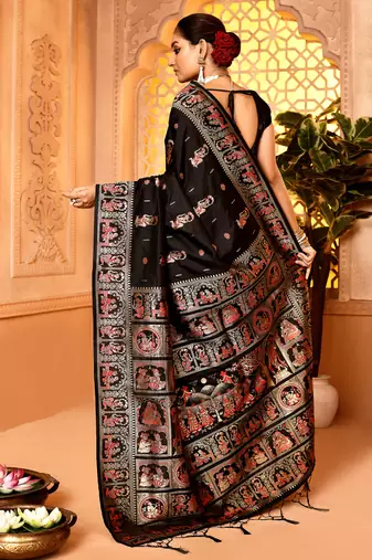 Elora pure soft silk baluchari weaving saree (black)