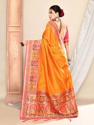 Elora pure soft silk banarasi plain weaving saree (mustard) 6