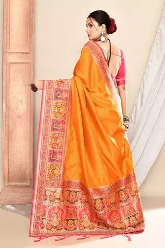 Elora pure soft silk banarasi plain weaving saree (mustard)