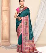 Elora pure soft silk banarasi plain weaving saree (teal green)