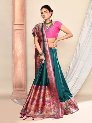 Elora pure soft silk banarasi plain weaving saree (teal green) 4