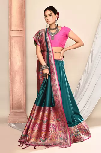 Elora pure soft silk banarasi plain weaving saree (teal green)