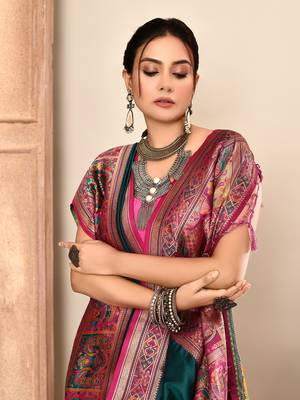 Elora pure soft silk banarasi plain weaving saree (teal green) 5