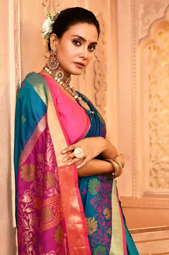 Elora pure banarasi weaving silk saree (royal blue)