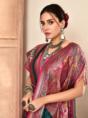 Elora pure soft silk banarasi plain weaving saree (teal green) 6