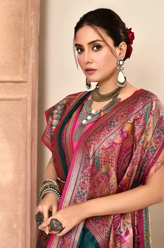 Elora pure soft silk banarasi plain weaving saree (teal green)
