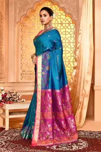 Elora pure banarasi weaving silk saree (royal blue)