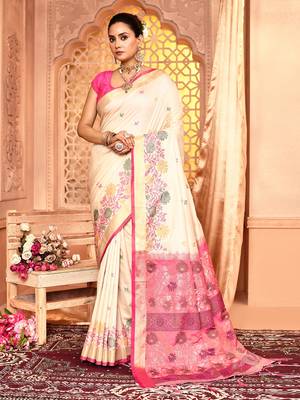 Elora pure banarasi weaving silk saree (white) 1