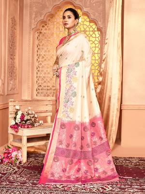 Elora pure banarasi weaving silk saree (white) 3