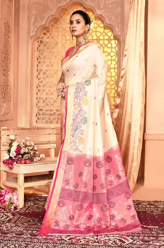 Elora pure banarasi weaving silk saree (white)