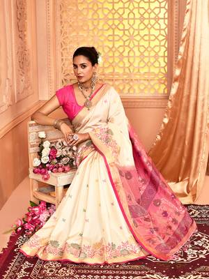 Elora pure banarasi weaving silk saree (white) 4