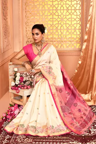 Elora pure banarasi weaving silk saree (white)