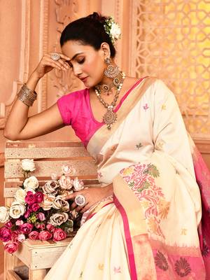 Elora pure banarasi weaving silk saree (white) 5