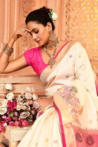 Elora pure banarasi weaving silk saree (white)