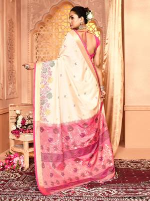 Elora pure banarasi weaving silk saree (white) 6
