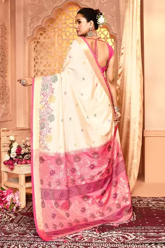 Elora pure banarasi weaving silk saree (white)