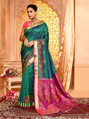 Elora pure banarasi weaving silk saree (dark green) 1