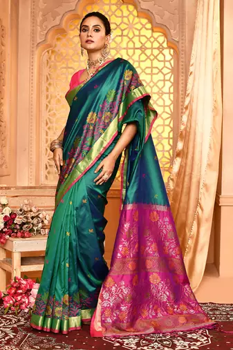 Elora pure banarasi weaving silk saree (dark green)