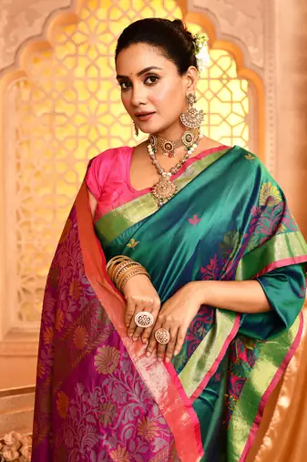 Elora pure banarasi weaving silk saree (dark green)