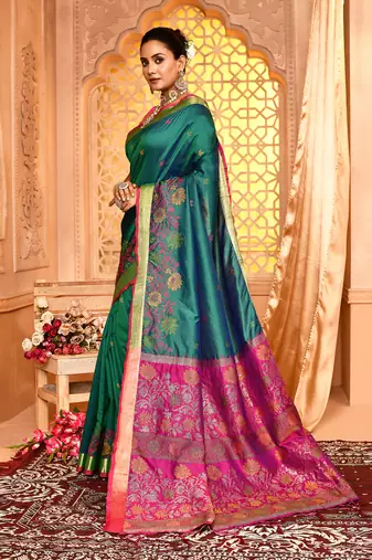Elora pure banarasi weaving silk saree (dark green)