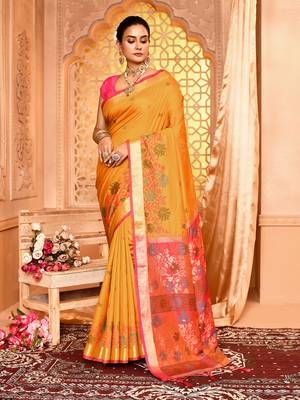 Elora pure banarasi weaving silk saree (mustard) 1
