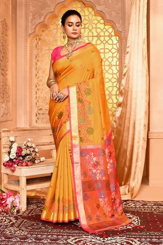 Elora pure banarasi weaving silk saree (mustard)