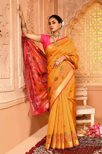 Elora pure banarasi weaving silk saree (mustard)