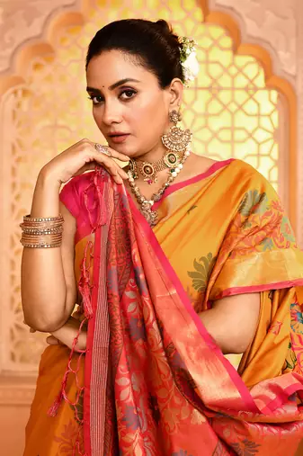 Elora pure banarasi weaving silk saree (mustard)
