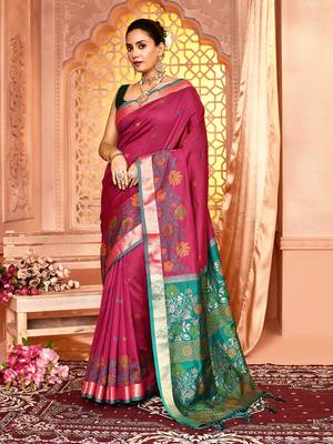 Elora pure banarasi weaving silk saree (magenta) 1