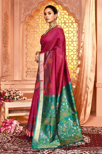 Elora pure banarasi weaving silk saree (magenta)