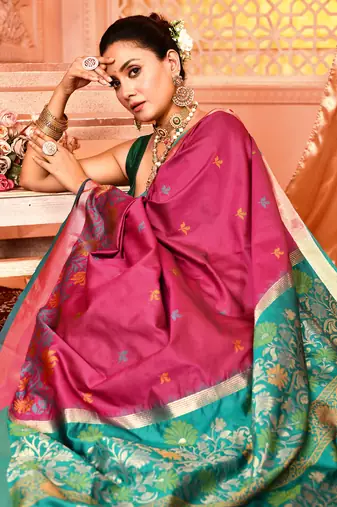 Elora pure banarasi weaving silk saree (magenta)